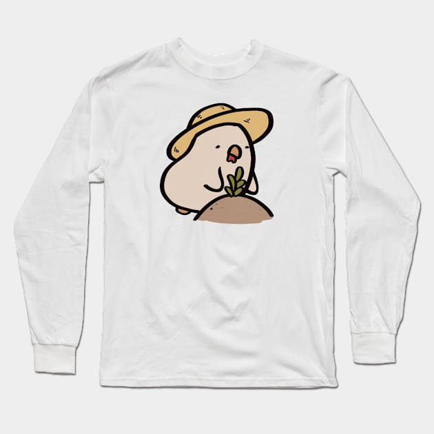 Adorable Chubby Cartoon Chicken Gardener Long Sleeve T-Shirt by ThumboArtBumbo